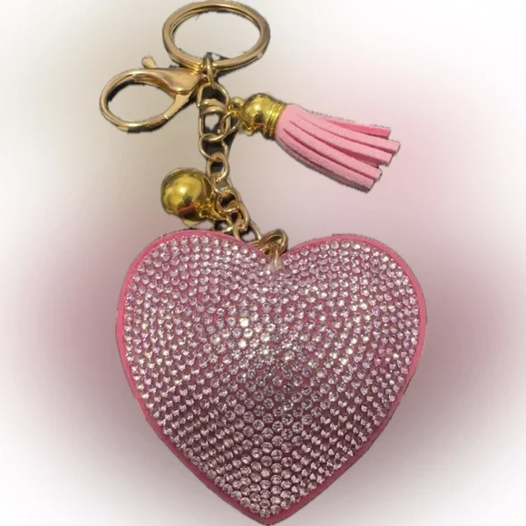 Heart Shaped Rhinestone Keychain/Bag Charm - Picture 2 of 3